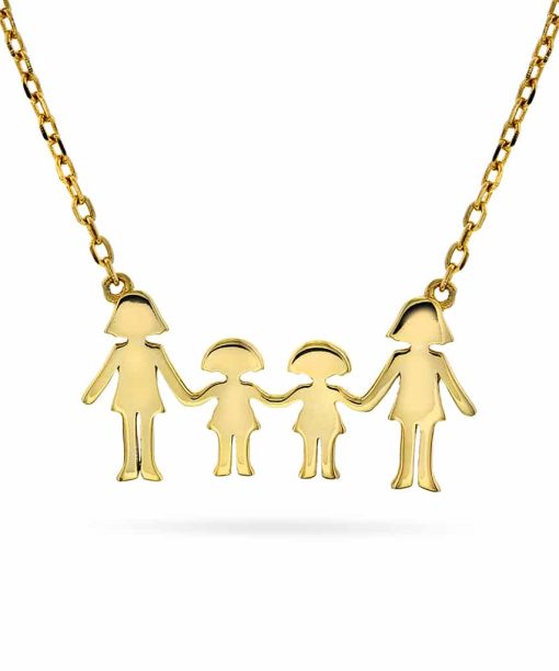 Familiesmykke i sølv med mor og 2 jenter