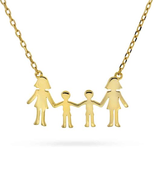 Familiesmykke i sølv med mor og 2 gutter