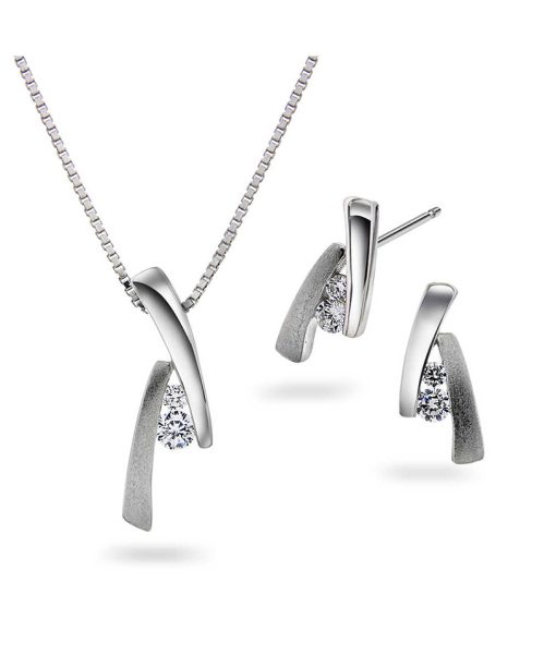 Smykkesett i 925 rhodinert sølv med zirk