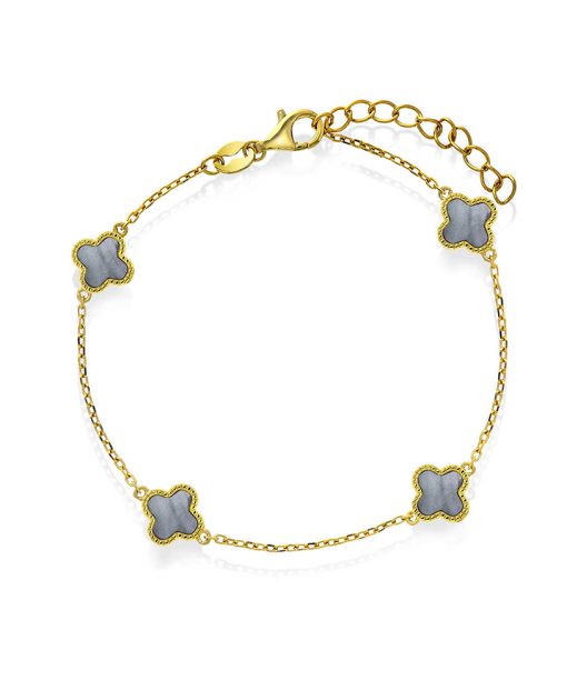 Armbånd i sølv grå perlemor kløver