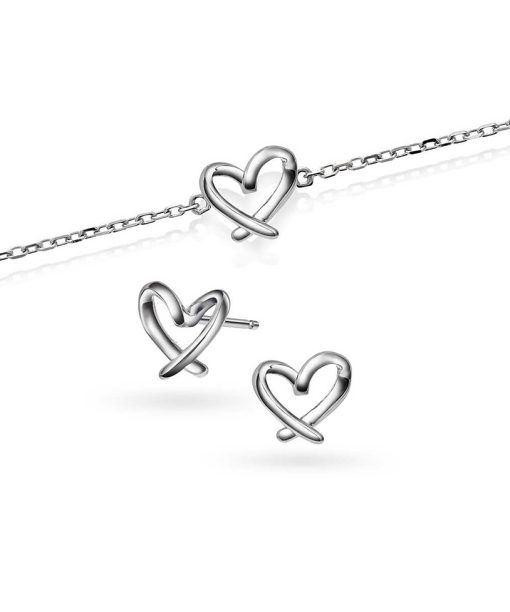 Hjertestrek armbånd og øredobber i sølv