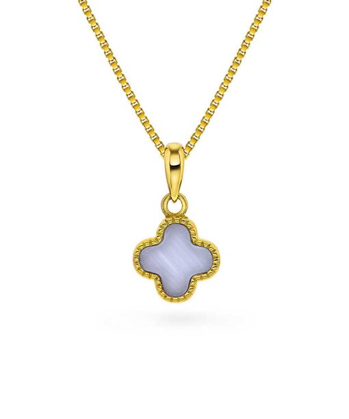 Smykke i sølv med lysblå kløver