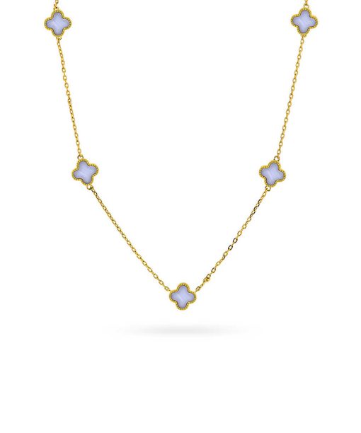 Smykke i sølv med lyseblå kløver