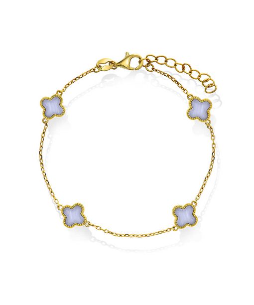 Armbånd i sølv med lyseblå kløver