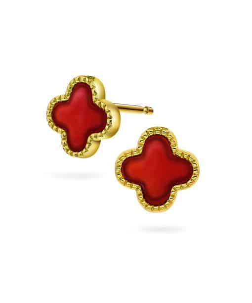 Øredobber i sølv med rød kløver