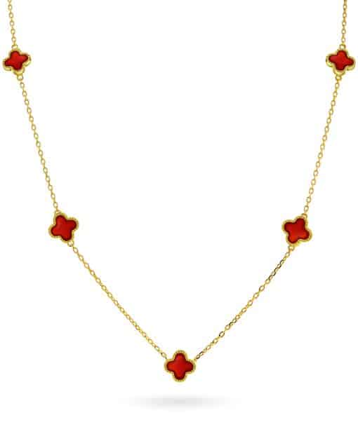 Smykke i sølv med rød kløver