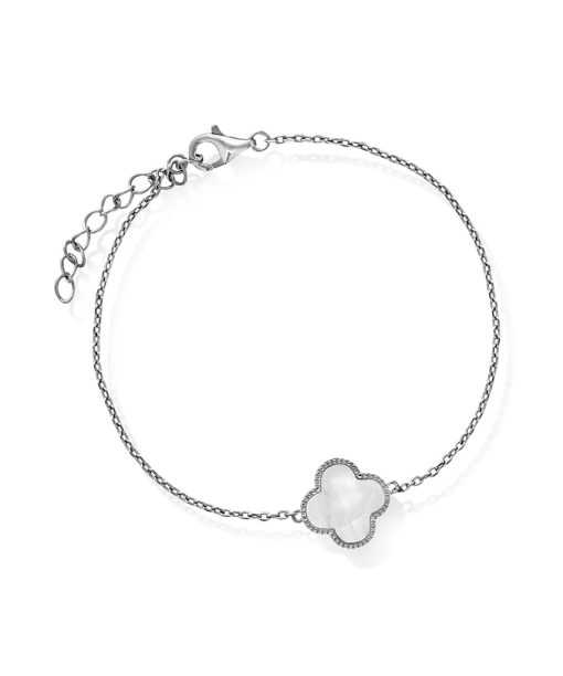 Kløver armbånd i 925 sølv perlemor, stor