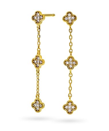 Pan Jewelry - Kløver øredobber i 925 forgylt sølv med zirkonia