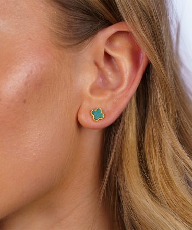 Alternative view of Pan Jewelry - Kløver øredobber i sølv med grønn perlemor