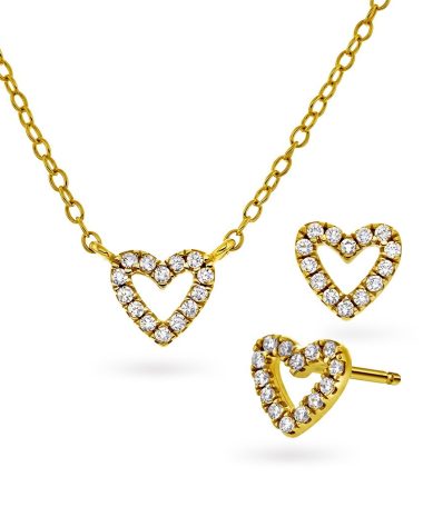 Pan Jewelry - Smykkesett i 925 forgylt sølv hjerte