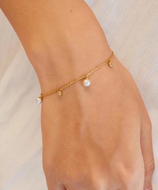 Alternative view of Ania Haie Gold Shell Pearl & Sparkle Drop Station Bracelet