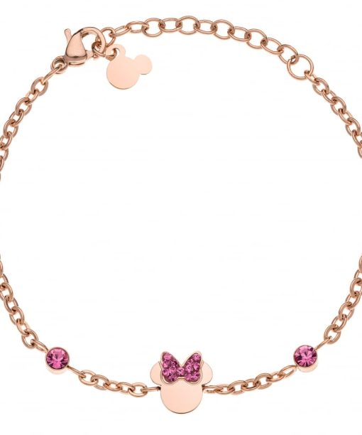 Disney armbånd i roseforgylt stål Minni+rosa zirkoner