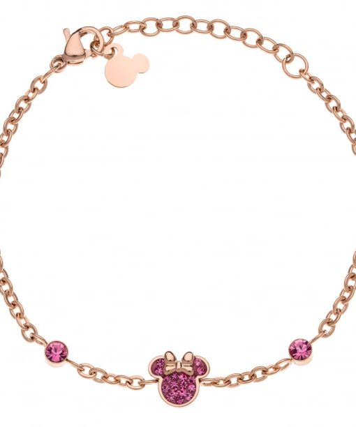 Disneyarmbånd i roseforgylt stål Minni+rosa zirkoner