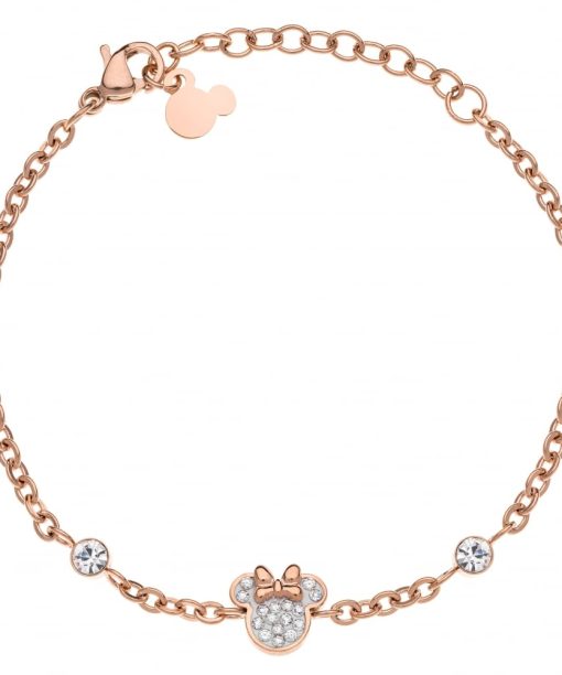 Disney armbånd i roseforgylt stål Minni+hvite zirkoner