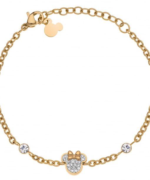 Disney armbånd i forgylt stål Minni+hvite zirkoner