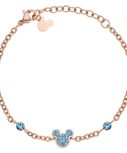 Disney armbånd i roseforgylt stål Mikke+blå zirkoner
