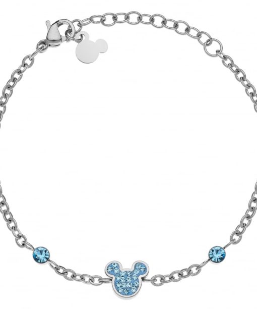 Disney armbånd i stål Mikke+blå zirkoner