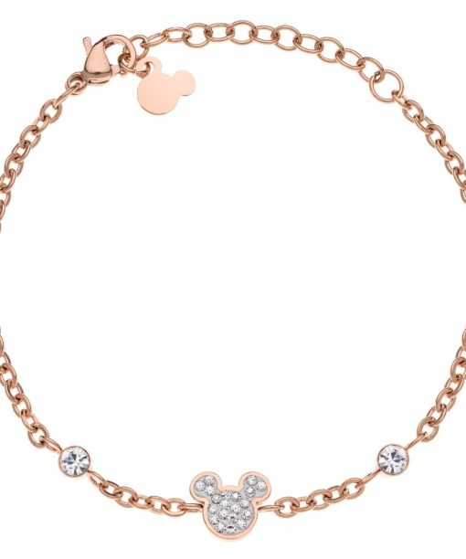 Disney armbånd i forgylt stål Mikke+hvite zirkoner