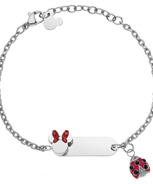 Disney armbånd i stål Minni+marihøne med røde zirkoner