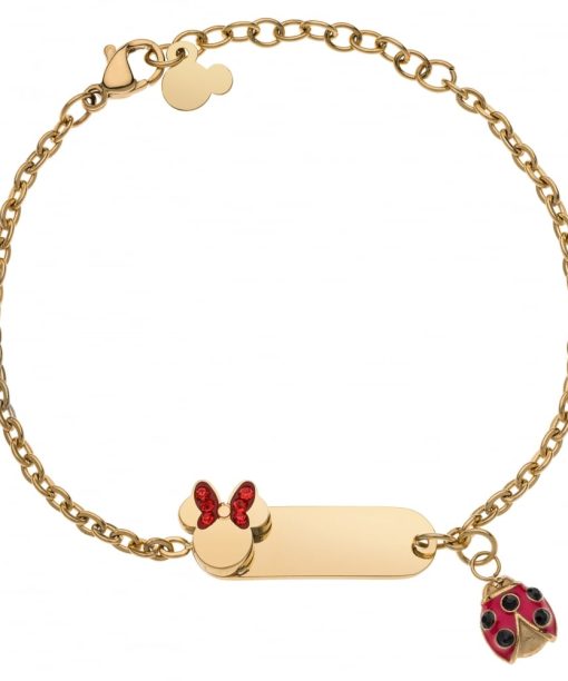 Disney armbånd i forgylt stål Minni+marihøne med røde zirkoner