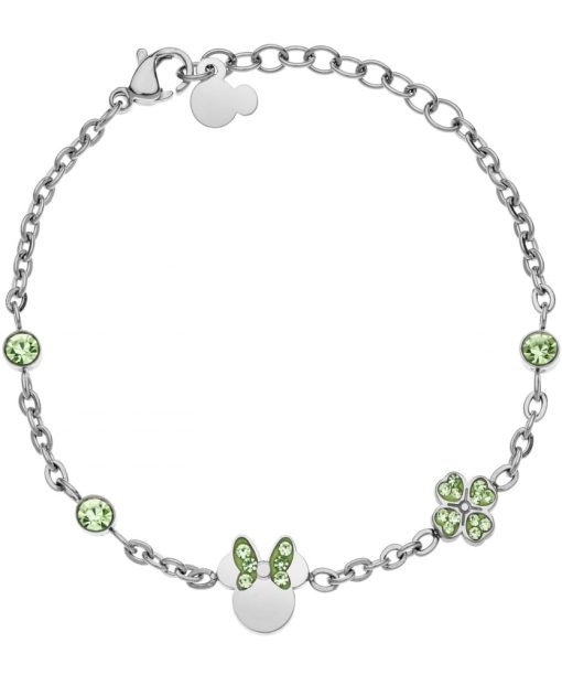Disney armbånd i stål Minni +kløver med grønne zirkoner