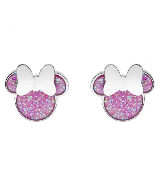 Disney ørepynt i stål Minni med sløyfer og rosa zirkoner