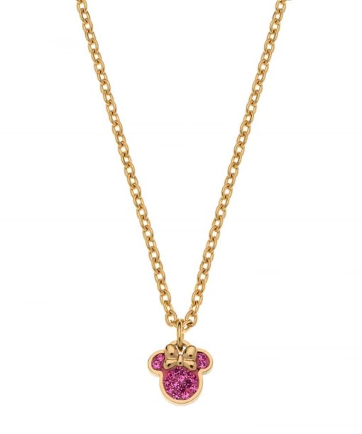 Kjede i forgylt stål Minni Mus+rosa zirkoner