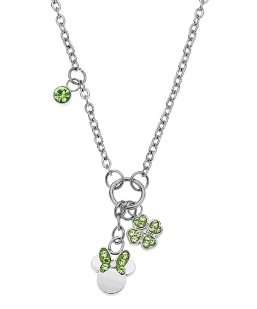 Disney kjede i stål Minni+kløver med grønne zirkoner