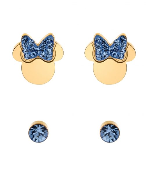Ørepyntsett i forgylt stål med blå zirkoner