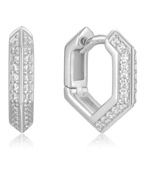 Ania Haie Silver Sparkling Shield Hoop Earrings