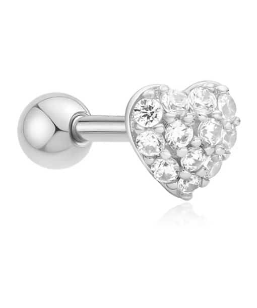 Ania Haie Silver Pave Heart Barbell Single Earring