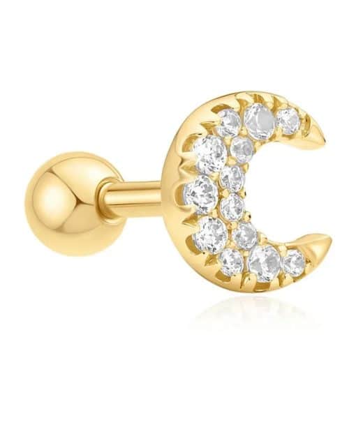 Ania Haie Gold Pave Crescent Moon Barbell Single Earring
