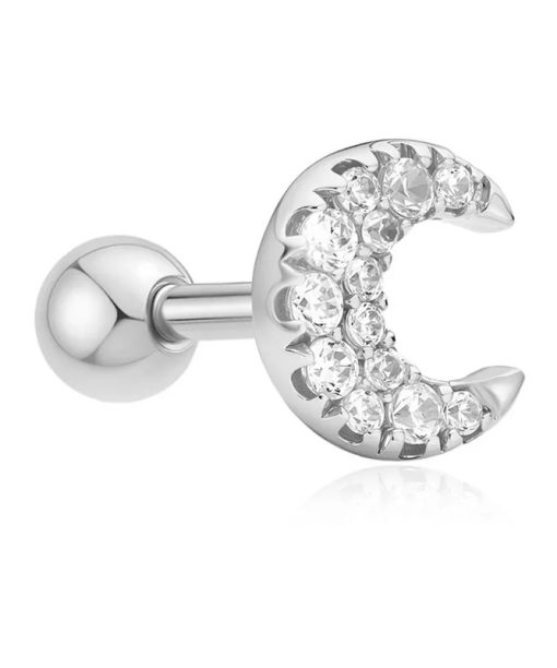 Ania Haie Silver Pave Crescent Moon Barbell Single Earring