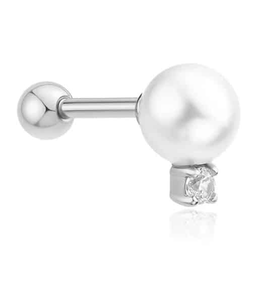 Ania Haie Silver Shell Pearl Sparkling Barbell Single Earring
