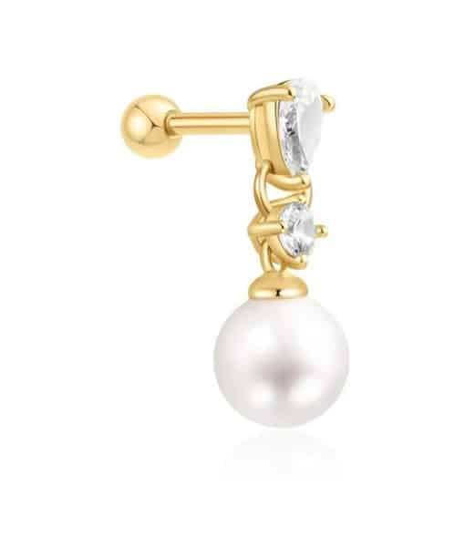 Ania Haie Gold Shell Pearl Dangling Barbell Single Earring