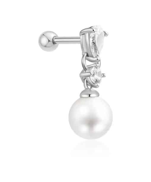 Ania Haie Silver Shell Pearl Dangling Barbell Single Earring