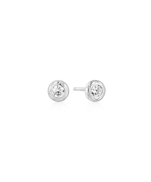 Ania Haie Silver Textured Bezel-Set Stud Earrings