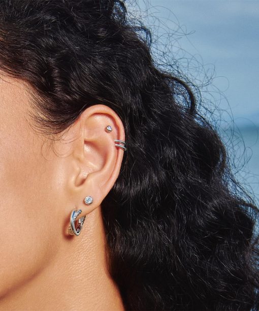 Alternative view of Ania Haie Silver Textured Bezel-Set Stud Earrings