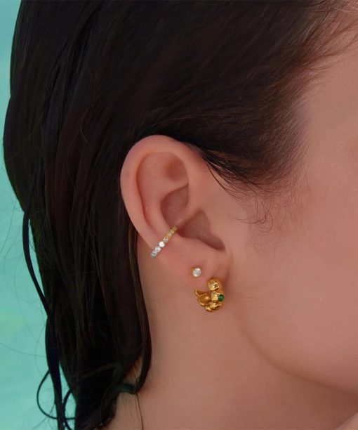 Alternative view of Ania Haie Gold Reversible Puffy Huggie Hoop Earrings