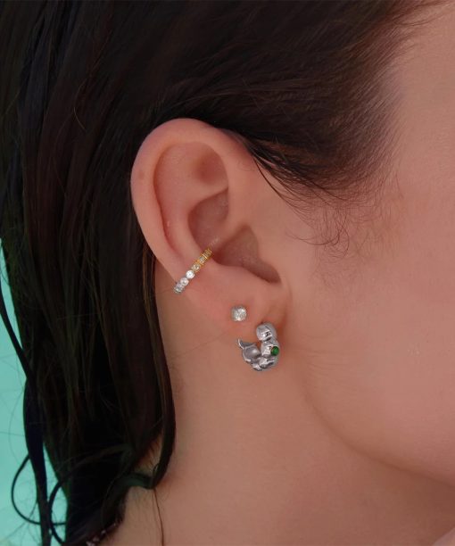 Alternative view of Ania Haie Silver Reversible Puffy Huggie Hoop Earrings