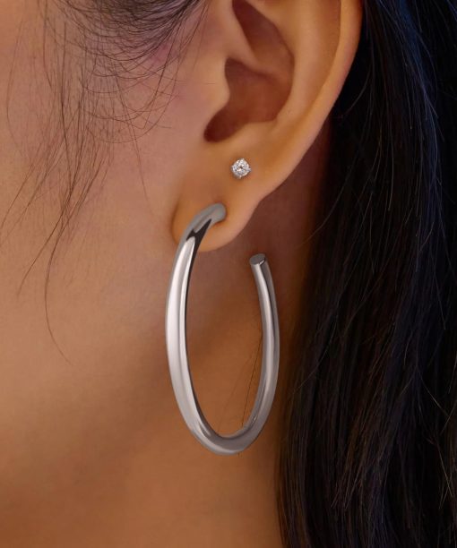 Alternative view of Ania Haie Silver Classic Tube Large Hoop Earrings
