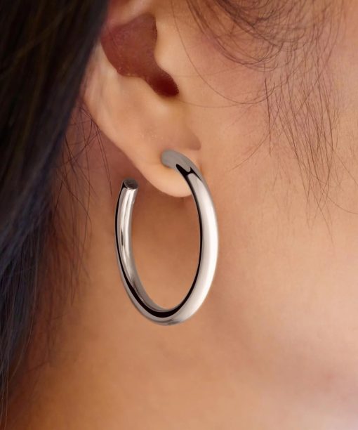 Alternative view of Ania Haie Silver Classic Tube Oversized Hoop Earrings