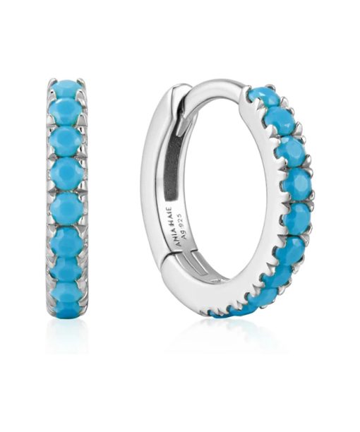 Ania Haie Silver Aqua Blue Row Huggie Hoop Earrings