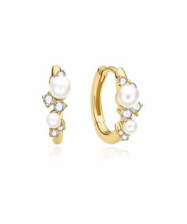 Ania Haie Gold Shell Pearl Cluster Huggie Hoop Earrings