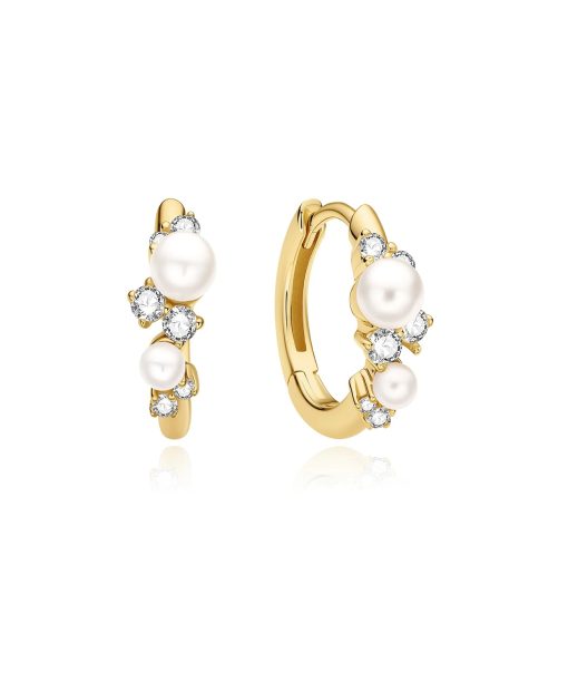 Ania Haie Gold Shell Pearl Cluster Huggie Hoop Earrings