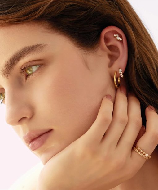 Alternative view of Ania Haie Gold Shell Pearl Cluster Huggie Hoop Earrings