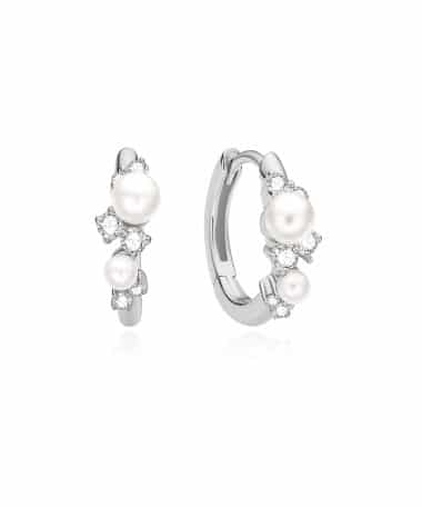 Ania Haie Silver Shell Pearl Cluster Huggie Hoop Earrings