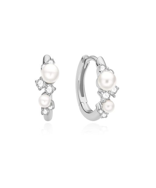 Ania Haie Silver Shell Pearl Cluster Huggie Hoop Earrings
