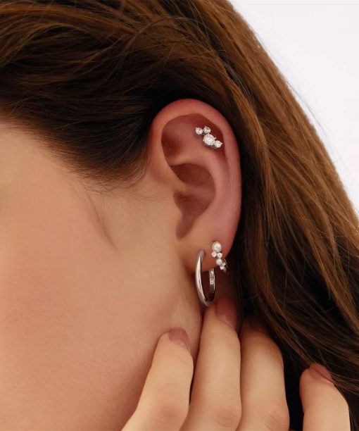 Alternative view of Ania Haie Silver Shell Pearl Cluster Huggie Hoop Earrings