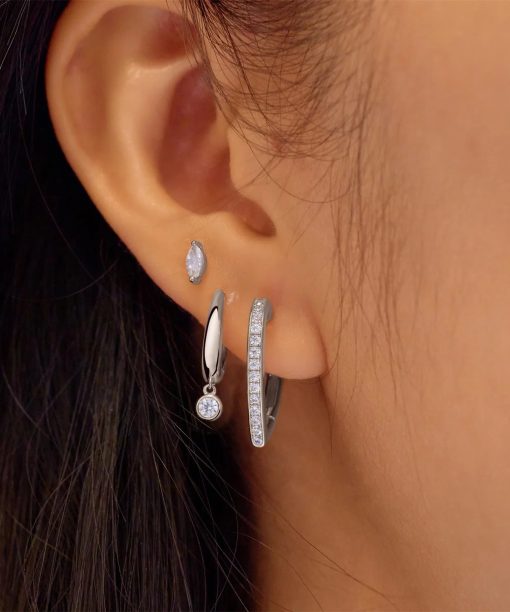 Alternative view of Ania Haie Silver Medium Sparkle Heart Huggie Hoop Earrings
